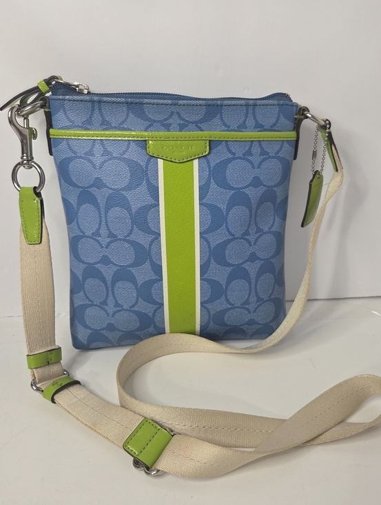 Coach Handbags - coach signature crossbody blue lime green accent classic 90s y2k coated canvas
